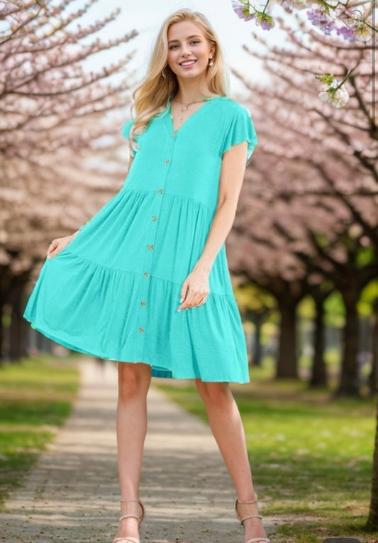 Bell Sleeve Mini Button Dress Curvy